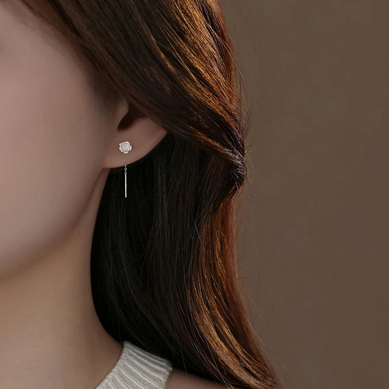 Sterling Silver Illusionary Rose Flower Drop Earrings