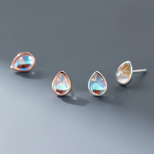 Sterling Silver Colored Water Drop Stud Earrings