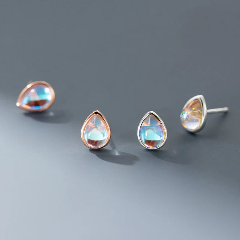 Sterling Silver Colored Water Drop Stud Earrings