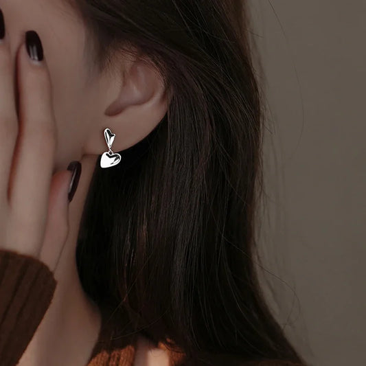 High Polished Double Heart Stud Earrings in Sterling Silver