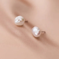 Sterling Silver Irregular Pearl Stud Earrings