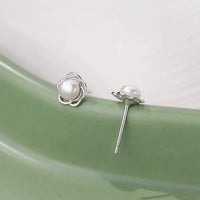 Sterling Silver Pearl Flower Stud Earrings