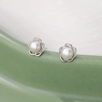 Sterling Silver Pearl Flower Stud Earrings
