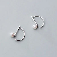 Sterling Silver Geometric Pearl Hoop Earrings