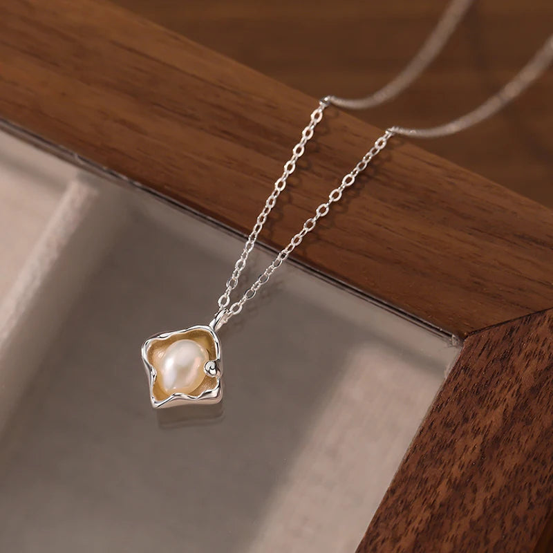 Sterling Silver Freshwater Pearl Irregular Pendant Necklace