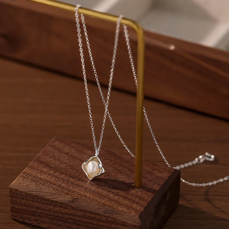 Sterling Silver Freshwater Pearl Irregular Pendant Necklace