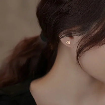 Sterling Silver Shell Pearl Enamel Pink Flower Earrings