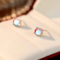 Sterling Silver Round Moonstone Stud Earrings