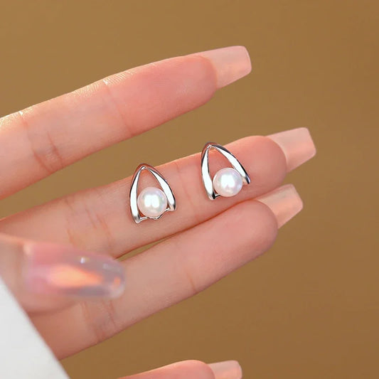 Sterling Silver Water Drop Pearl Stud Earrings