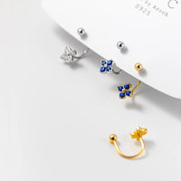 Blue Four Leaf Clover Piercing Earrings