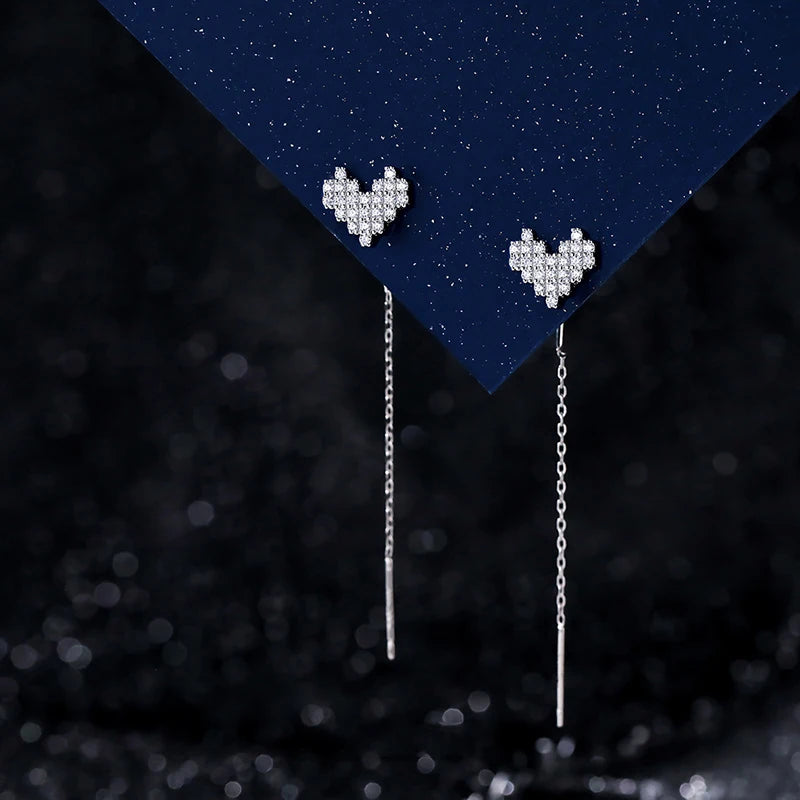 Sterling Silver Butterfly Heart Tassel Drop Earrings