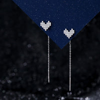 Sterling Silver Butterfly Heart Tassel Drop Earrings