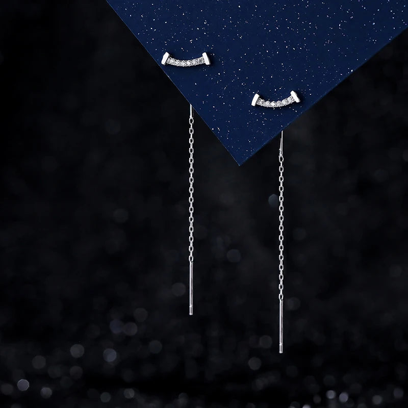 Sterling Silver Butterfly Heart Tassel Drop Earrings