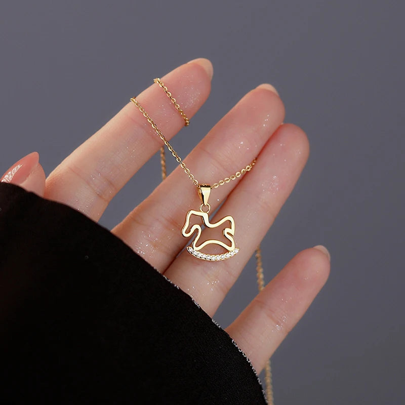 Sterling Silver Rocking Horse Pendant Necklace