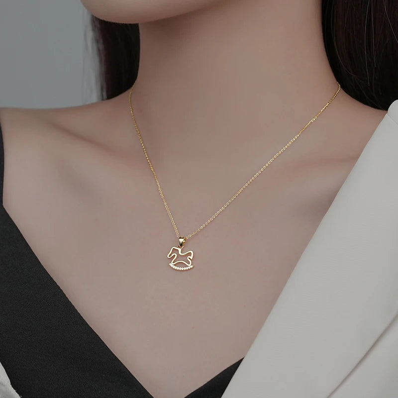 Sterling Silver Rocking Horse Pendant Necklace