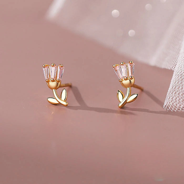Sterling Silver Tulip Flower Stud Earrings
