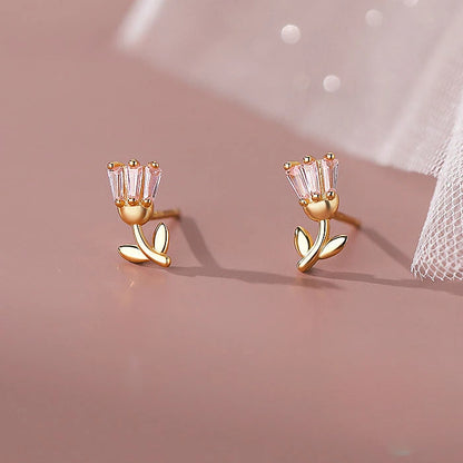 Sterling Silver Tulip Flower Stud Earrings