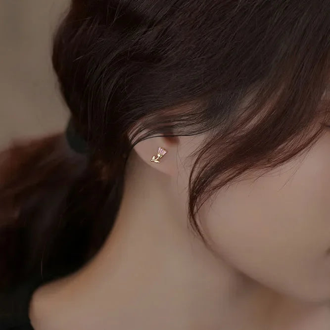 Sterling Silver Tulip Flower Stud Earrings