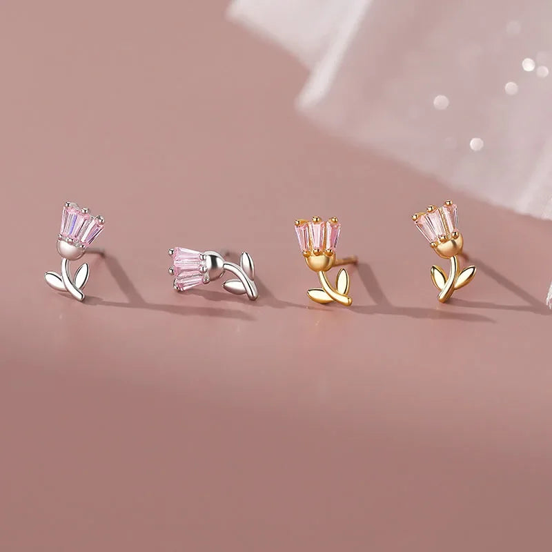 Sterling Silver Tulip Flower Stud Earrings