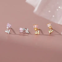 Sterling Silver Tulip Flower Stud Earrings