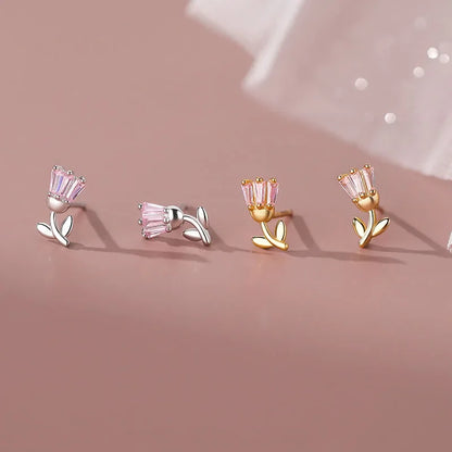 Sterling Silver Tulip Flower Stud Earrings