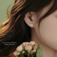 Sterling Silver Moon Star Freshwater Pearl Stud Earrings