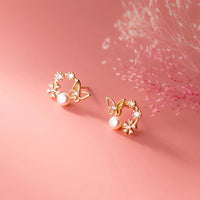 Gold Plated Sterling Silver Freshwater Pearl Butterfly Earrings