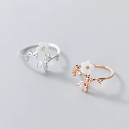 Sterling Silver Shell Flower Adjustable Ring