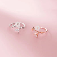 Sterling Silver Shell Flower Adjustable Ring