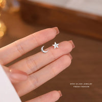 Sterling Silver Star Moon Mini Stud Earrings