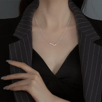 Sterling Silver Wave Line Cubic Zirconia Necklace