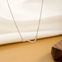 Sterling Silver Wave Line Cubic Zirconia Necklace