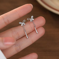Sterling Silver Bowknot Water Droplet Tassel Earrings