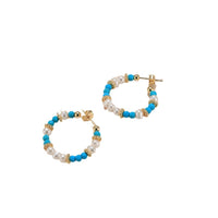 Gold Plated Sterling Silver Natural Turquoise Baroque Pearl Hoop Earrings