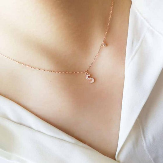 CZ A-Z Initial Necklace in 925 Sterling Silver