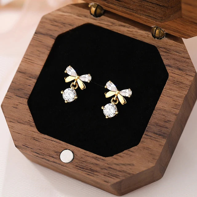 Sterling Silver Cubic Zirconia Bowknot Stud Earrings