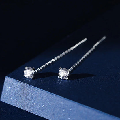 Sterling Silver Square Heart Tassel Drop Earrings