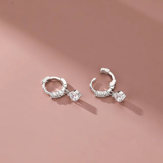 Sterling Silver Solitaire Drop Hoop Earrings