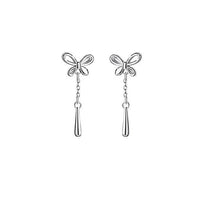 Sterling Silver Bowknot Water Droplet Tassel Earrings
