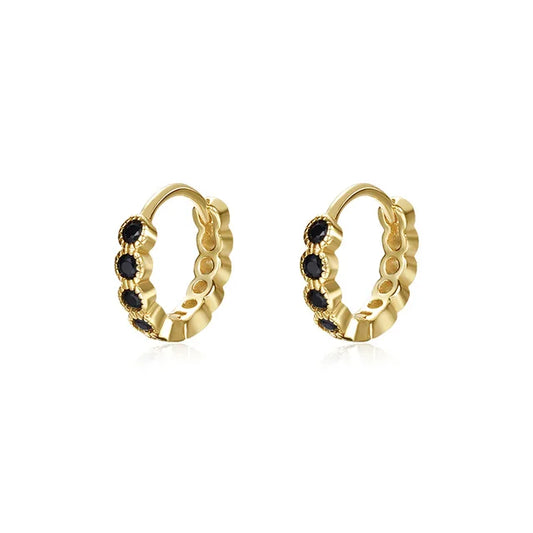 Gold Plated Sterling Silver Black Hoop Earrings