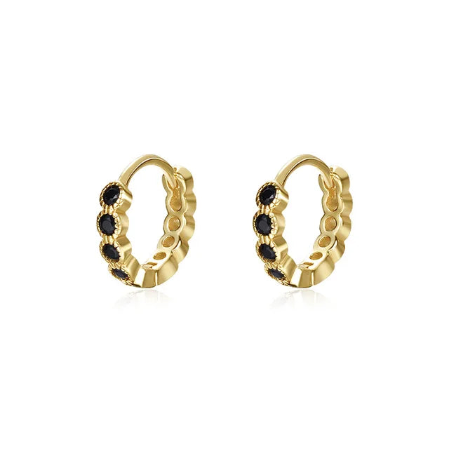 Gold Plated Sterling Silver Black Hoop Earrings