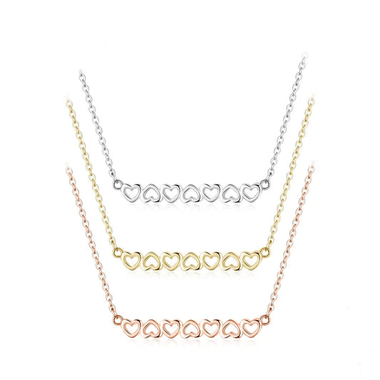 Sterling Silver Hollow Heart Bar Necklace