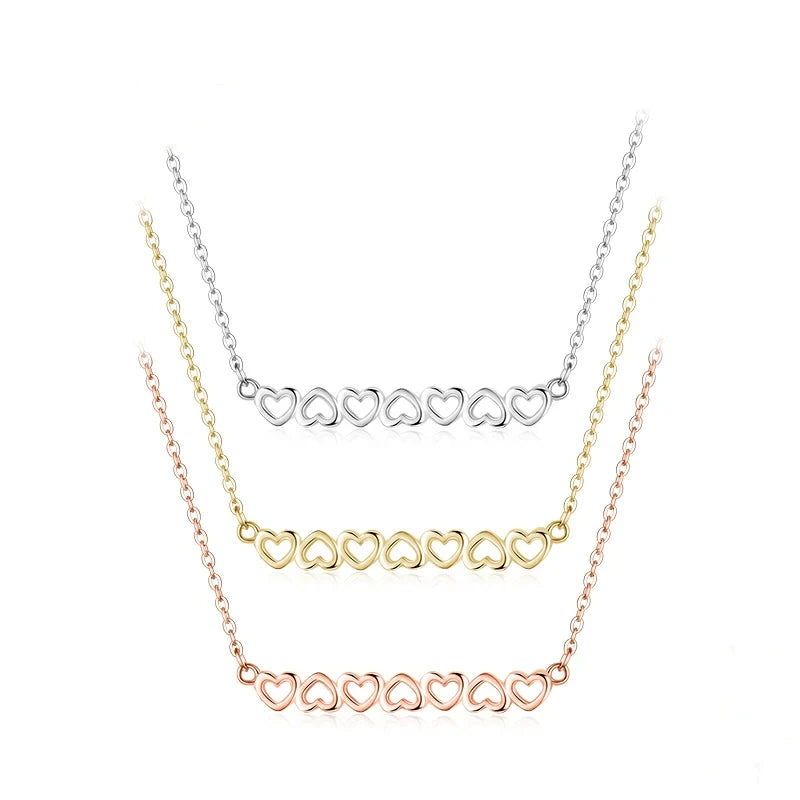 Sterling Silver Hollow Heart Bar Necklace