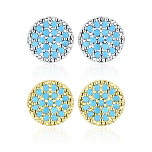 Sterling Silver Pave Turquoise Stud Earrings