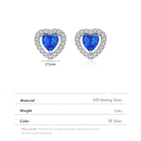 Sterling Silver Sparkling Hearts Blue Opal Stud Earrings