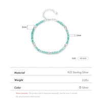 Sterling Silver Square Green Crystal Charm Bracelet