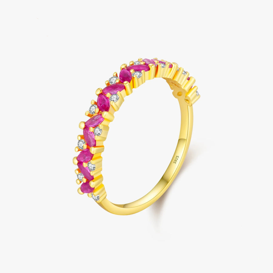 Gold Plated Sterling Silver Marquise Created Ruby Ring