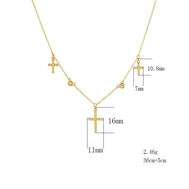 Sterling Silver Dangle Cross Charms Necklace
