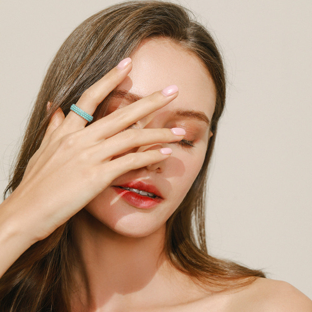 Sterling Silver Oxidized Turquoise Eternity Ring