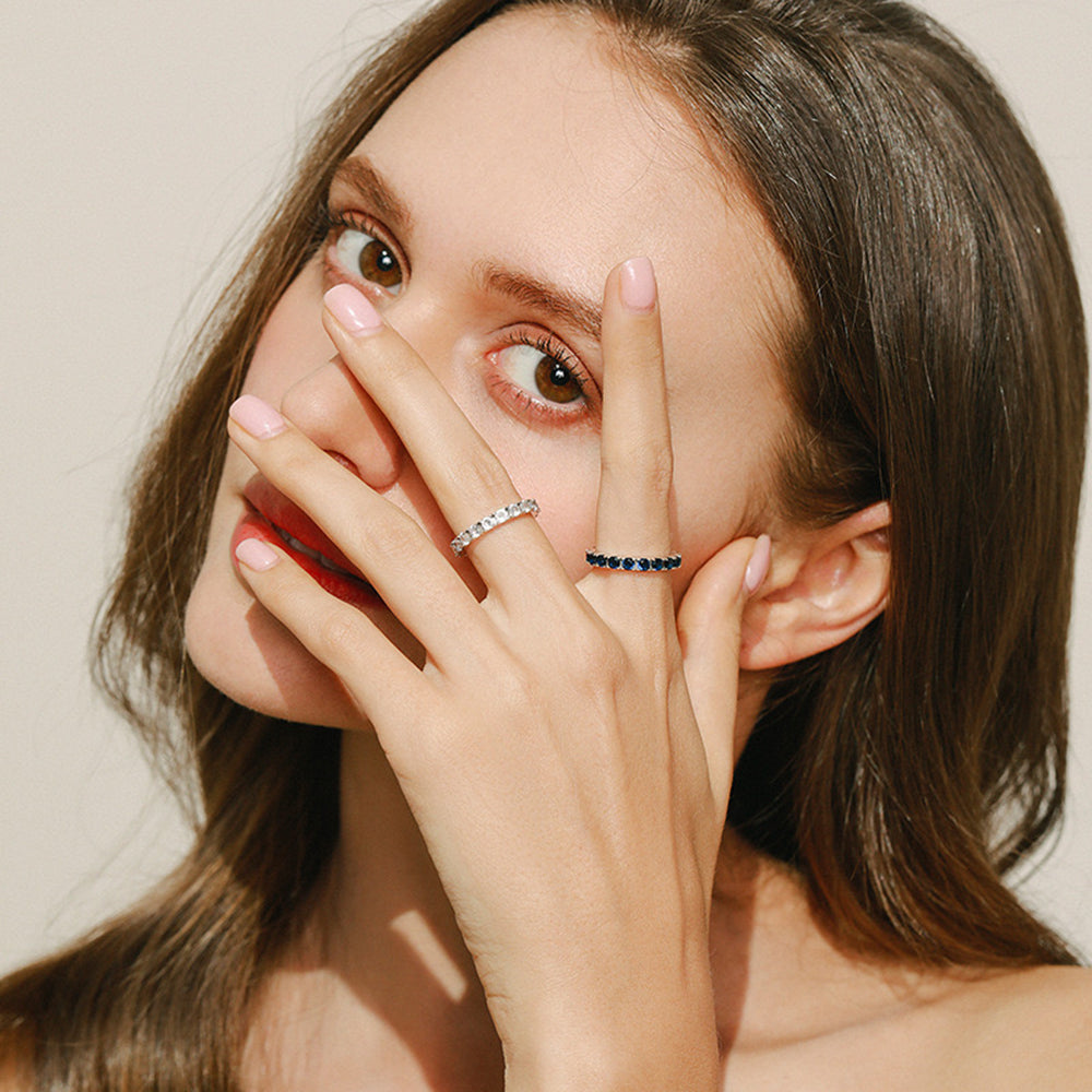 Sterling Silver Blue and Clear Eternity Band Ring